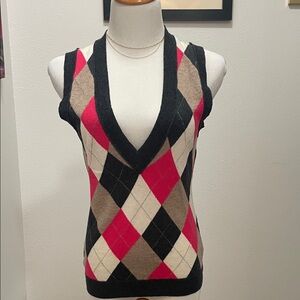 Vintage Argyle V- Neck Sweater Vest Wool Cashmere blend sz Small